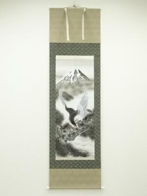 JAPANESE HANGING SCROLL / HAND PAINTED / Mt.FUJI WITH HAWK